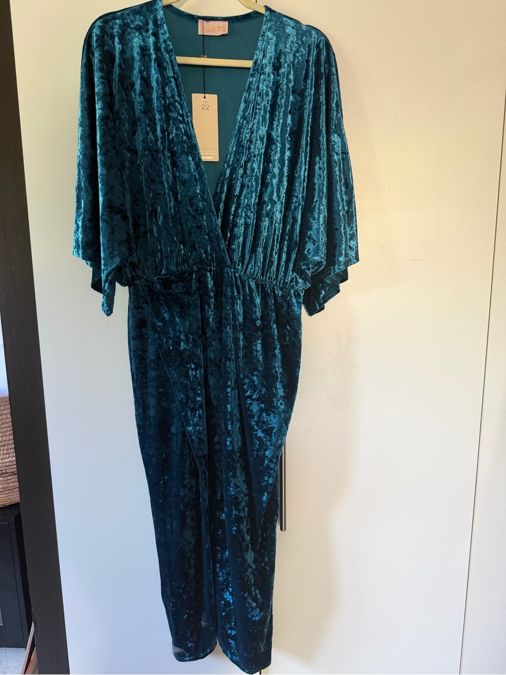 ASOS Curve Teal Velvet Dress with Draped Sleeves